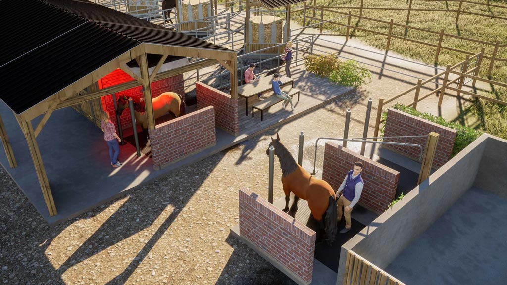 vue 3d sur l'espace pansage du poney club par horse stop