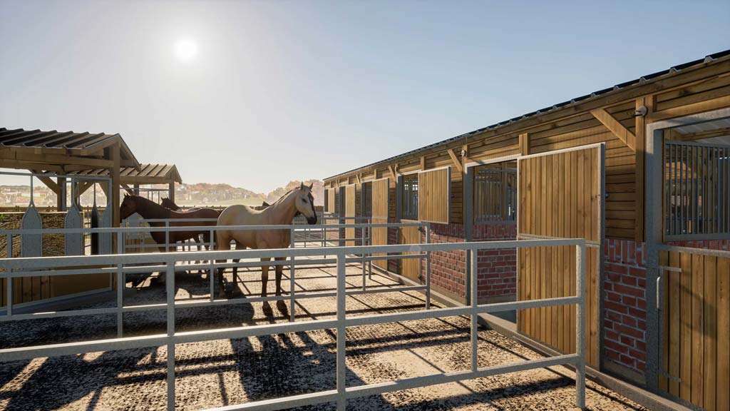 vue 3d sur les paddocks terrasse house du poney club par horse stop